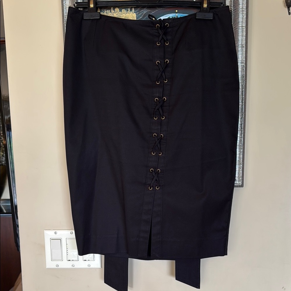 YVES SAINT LAURENT Black Lace-Up Skirt